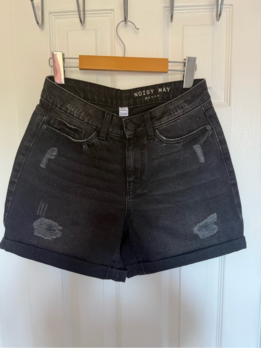 Washed Black Distressed High-Waist Jean Shorts